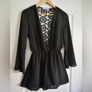 Elegant Cocktail Shorts Jumper-Black embroidered